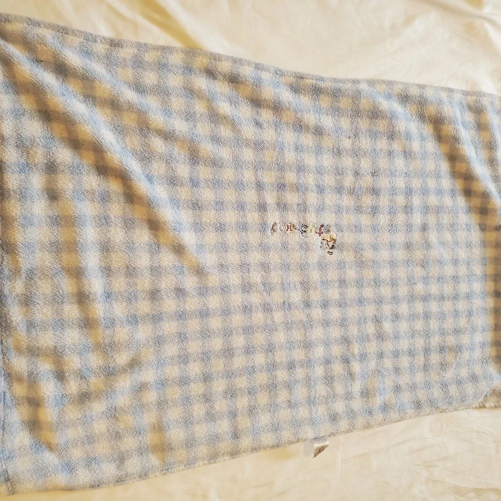 Just One Year Carters Too Cute Dog Blue White Check Plaid Gingham Baby Blanket‎